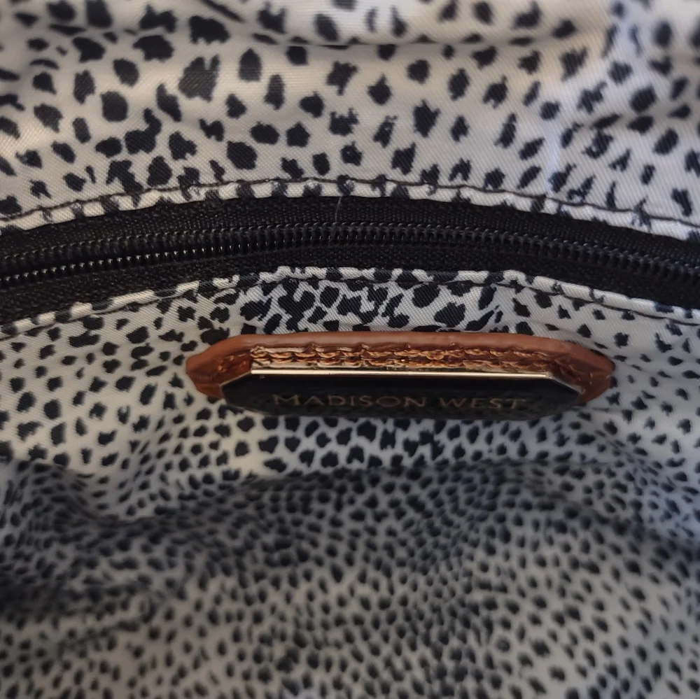 Madison West Tan Croc Print Small Cosmetic Bag - Picture 9 of 10